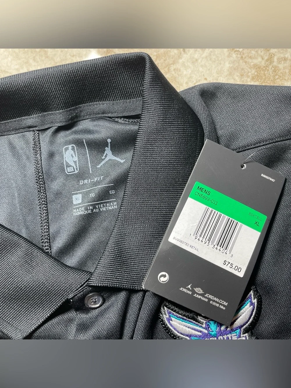 Jordan Charlotte Hornets NBA Dri-FIT Black Polo Shirt CN5893-011 Men's XL NWT